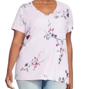 AVA & VIV LIGHT PURPLE FLORAL PRINT COTTON LIGHTWEIGHT TEE SIZE 2X